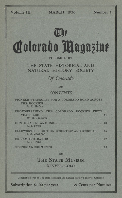 The Colorado Magazine, with Contributions by W. H. Jackson