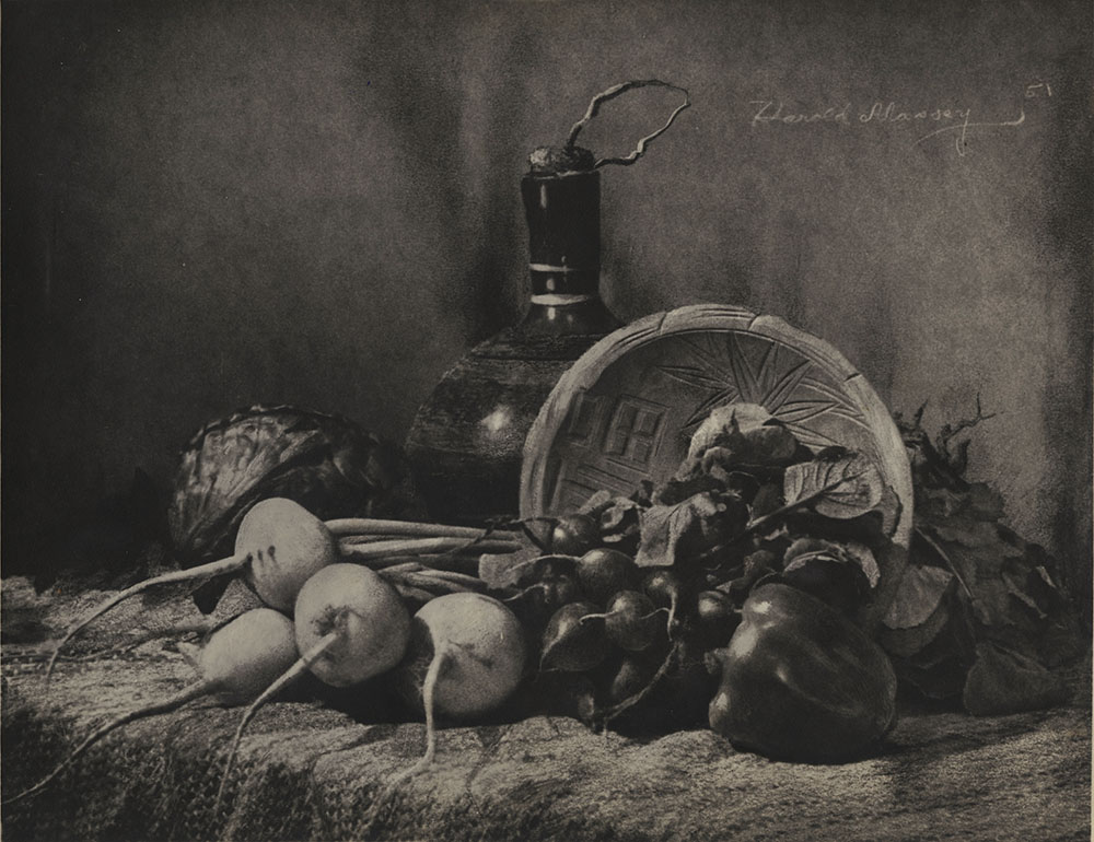 Harold Massey. - Kitchen Bouquet (A Still Life of a Jug of Wine or Olive Oil and Vegetables)