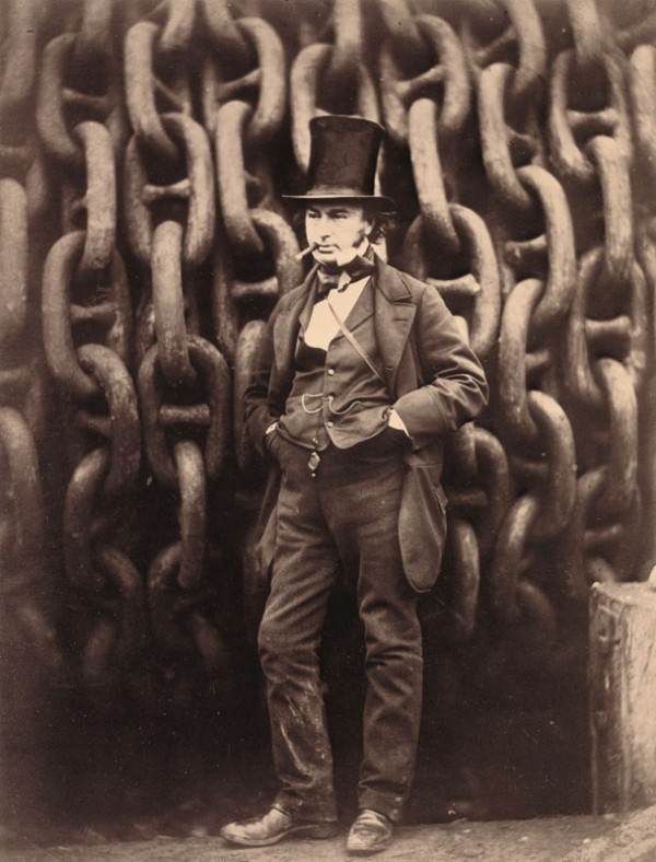 Isambard Kingdom Brunel standing before the giant chains of the ship "Leviathan" (courtesy of Charles Schwartz, Ltd.)